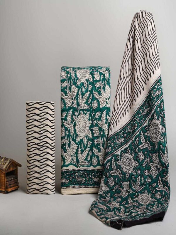 HAND BLOCK PRINTED COTTON SUIT WITH MUL DUPATTA