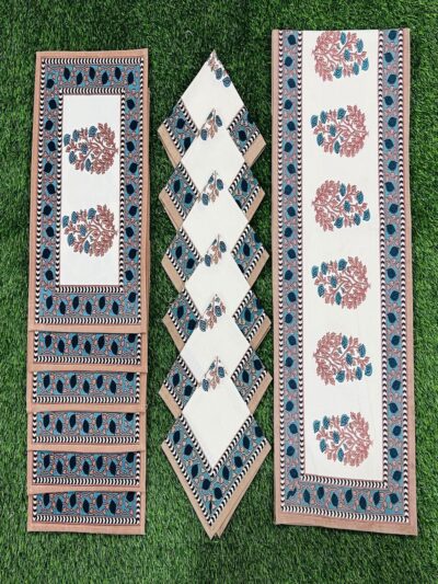 HAND BLOCK PRINTED TABLE MAT SET WITH MATCHING RUNNER