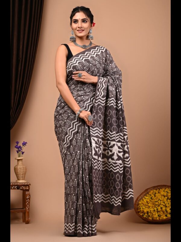 Hand Block Printed Cotton Mul Saree