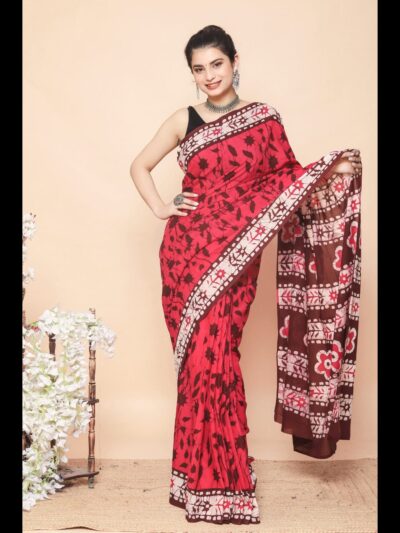 Hand Block Printed Cotton Mul Saree