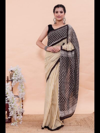 Hand Block Printed Cotton Mul Saree