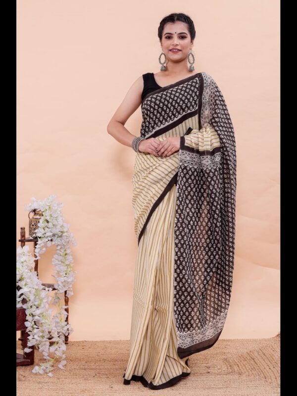 Hand Block Printed Cotton Mul Saree