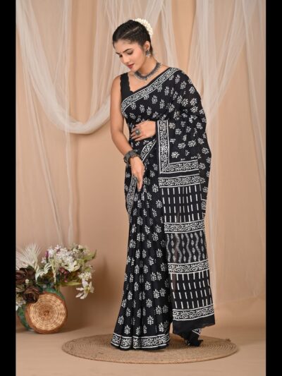 Hand Block Printed Cotton Mul Saree