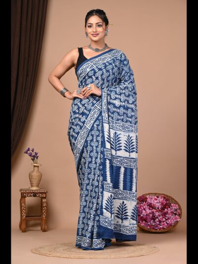 Hand Block Printed Cotton Mul Saree