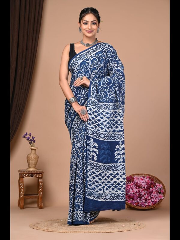 Hand Block Printed Cotton Mul Saree